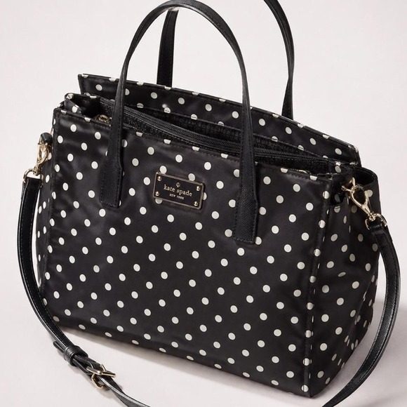 kate spade Handbags - Kate Spade Black White Polka Dot Nylon Satchel Crossbody Bag PXRU4821